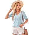 thumbnail image 3 of Women Spring Summer Short Sleeve Sweater Fashion Trendy Dressy Casual Outfit Versatile Knit Blouse Light Blue M, 3 of 6