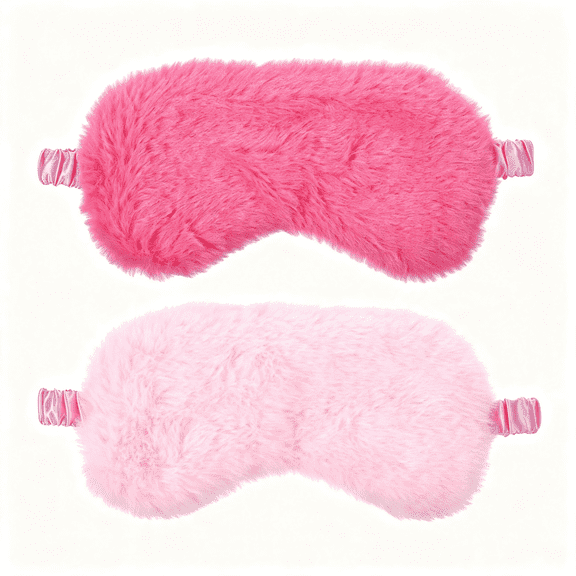 TELOLY 2 Pcs Plush Eye Mask, Soft Sleeping Blindfold Eye Cover Comfortable Satin Back New Faux Fur Nap Eyes Cover Cute Fluffy Furry Sleeping Blindfold for Men Women Plane, Game, Travel Nap (Pink)