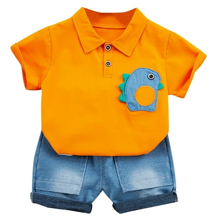 

IROINNID Toddle Boy s Casual Dinosaur Print Short-sleeved Shorts Clothes Set