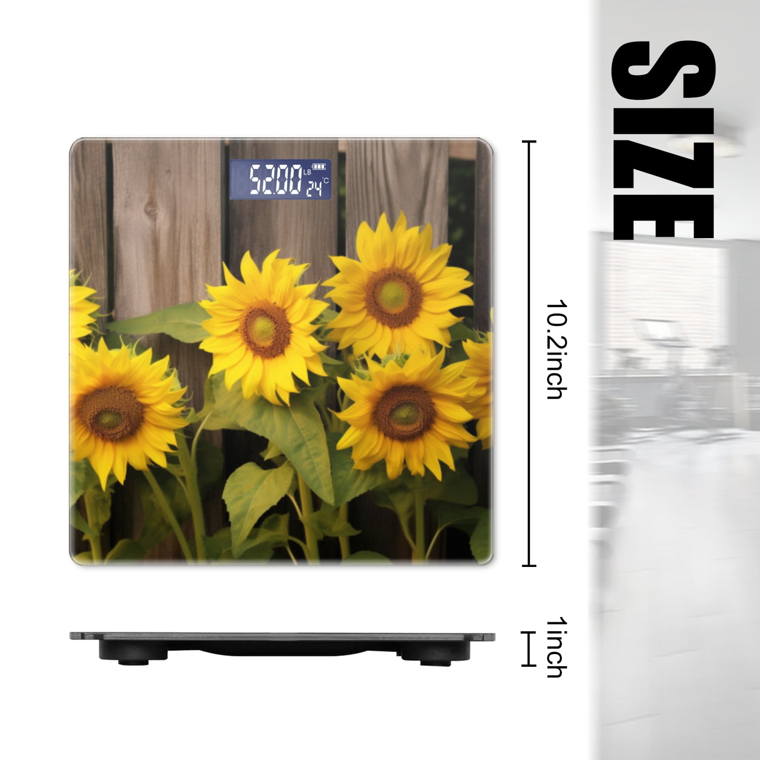Bathroom Scale, Highly Accurate Digital Body Scale,Precisely Measures Weight up to 400 lbs-Yellow Sunflowers Laying On Wooden Background