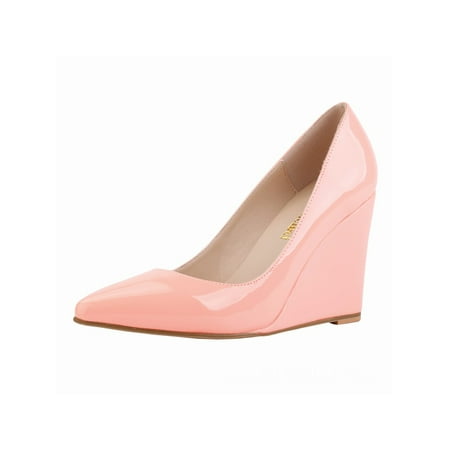 

Lacyhop Womens Dress Shoe Pointed Toe Wedges High Heels Party Fashion Non-Slip Comfort Pumps Pink 4.5