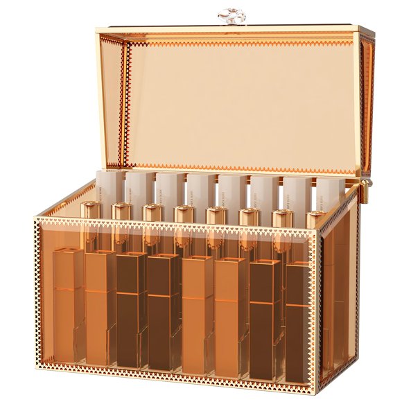 Youdepot Soporte organizador de lápiz labial – 24 espacios de vidrio templado brillo de labios y organizador de perfume, soporte y organizador de lápiz labial.