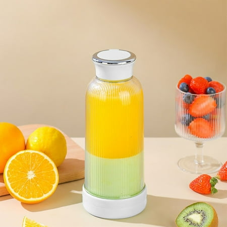 

Clearance Portable Juicer USB Rechargeable Home Juicer For Shakes And Frappucino 4 Blades Powerful Cutting Capacity Small Juicing Cup For Sports Travel