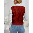 thumbnail image 5 of Women V-Neck Sweater Pullover Cable Knit Vest Solid Color Sleeveless Vest Pullover, 5 of 5