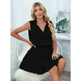 thumbnail image 6 of Womens Spring Summer 2025 Sleeveless Split V Neck Ruffle Chiffon Elegant Mini Short Skirt Dresses Black S, 6 of 8