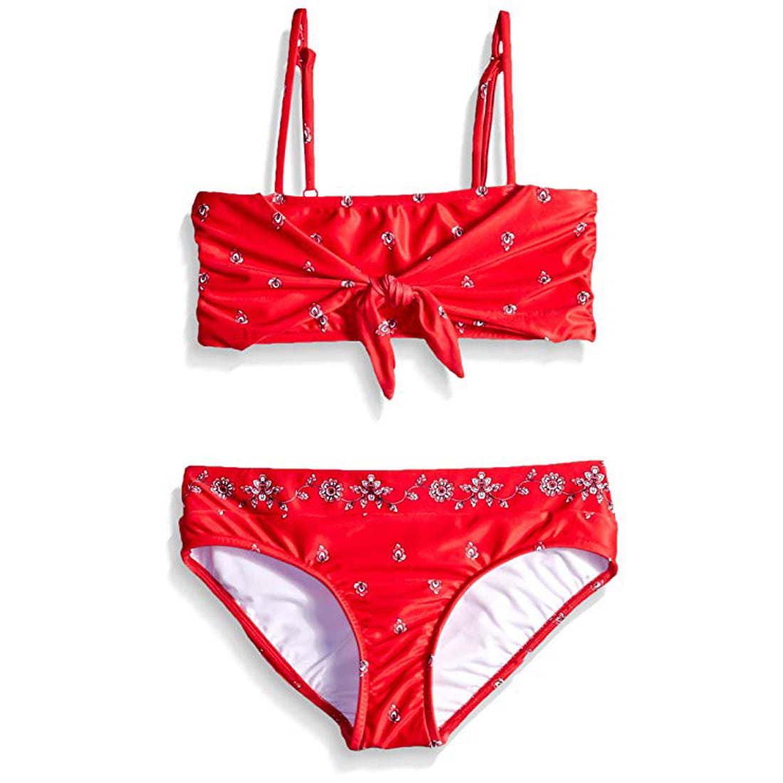 Seafolly Big Girls' Tie Front Mini Tube Bikini Swimsuit Set, Ruby Red ...