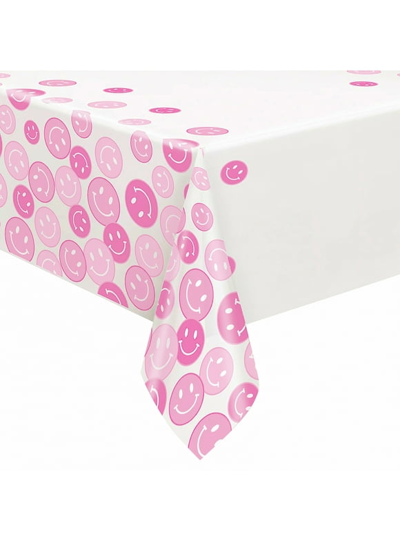 Way to Celebrate! Cheerful Pink Plastic Party Tablecloth, 84 x 54in