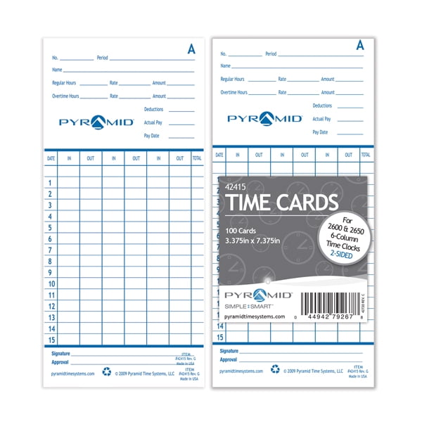 Pyramid 42415 Genuine Time Cards for 2500, 2600 & 2650 Auto Aligning