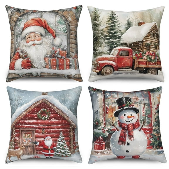 Dashan Christmas Throw Pillow Covers 20x20 4 PCS Santa Claus Snownman Couch Cushion Pillowcases for Bedroom Home Decor