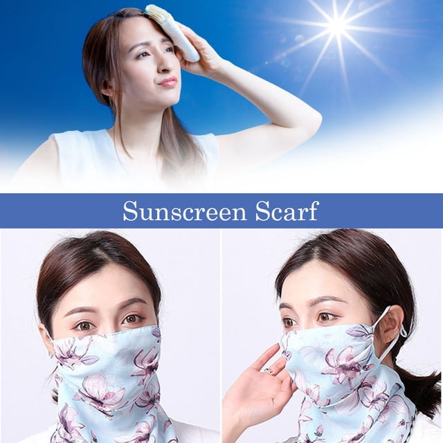 ziyahi Women Summer Chiffon Bandana Cycling Face Neck Protection Sunscreen Printed Breathable Scarf