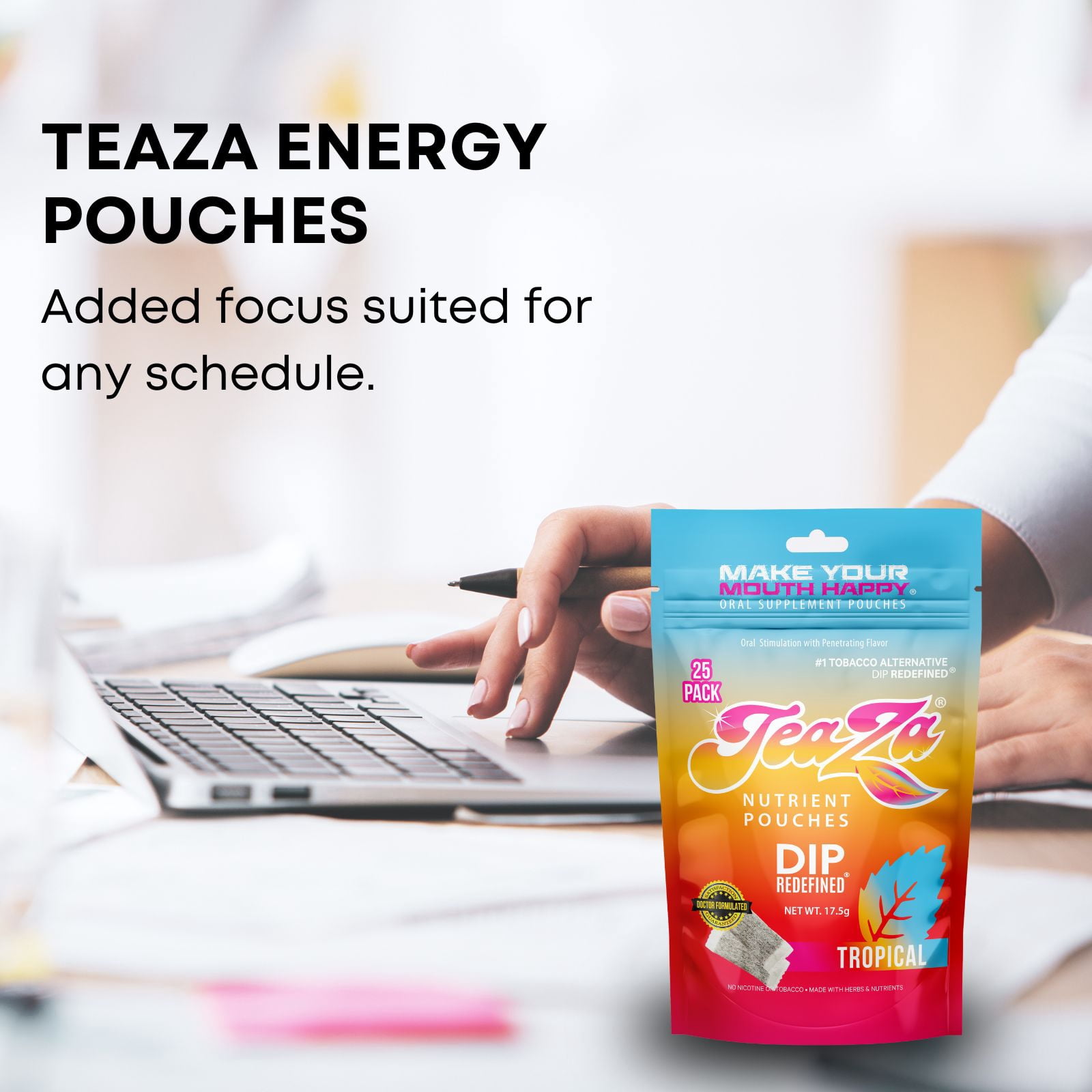 energy dip tobacco Teaza Pouches, Free Nicotine Free Smokeless Alternative Snuff & Energy Dip Chewing Tobacco Alternative Healthy Dipping Premium Flavored Cherry Chill (1 Pack) BaccOff Original Energized: Quit Chewing