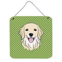 Green Checkered Golden Retriever Wall or Door Hanging Prints