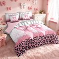 thumbnail image 2 of Homewish Pink Bowknot Twin Bedding for Princess Girls, Glitter Cheetah Print Bedding Comforter Set, Pink Reversible, 7 Pieces, 2 of 7
