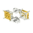 thumbnail image 2 of 14K Solid Gold Push Back Stud Earrings for Women | 4 cttw Princess Cut Simulated Yellow Diamond | White Gold, 2 of 5