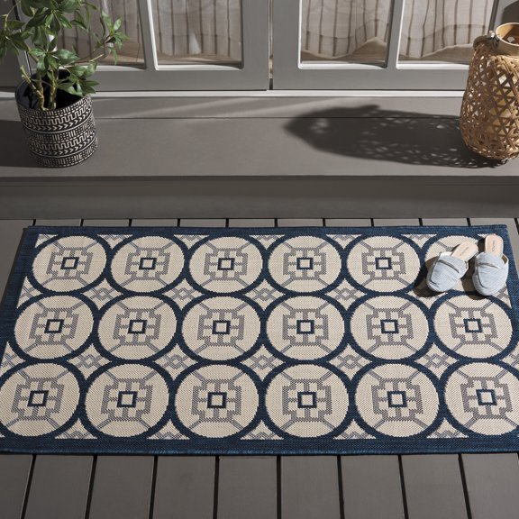 Safavieh Courtyard Darien Geometric Indoor/Outdoor Area Rug, Beige/Navy, 5'3" x 7'7"