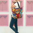 thumbnail image 6 of Zipper canvas bag large capacity large size practical handbag durable Canvas with leather material Brown Bear and Red Heart, 6 of 7