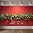 thumbnail image 6 of Red Background Christmas Banner Green Pine Branches New Year Banner Gingerbread Man Star Ornaments Holiday Banner for Christmas Party New Year Celebration Home Decoration, 6 of 9