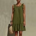 thumbnail image 6 of ClodeEU Women's Round Neck Ruffle Sleeveless Tiered Mini Dress with Pockets,Casual Summer Loose Dress Army Green,Women's Plus L, 6 of 6