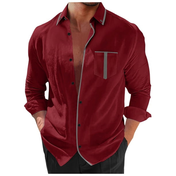Camisa de manga larga con solapas y parches para hombre. Prendas de vestir informales para las vacaciones, ideales para combinar en otoño e invierno.