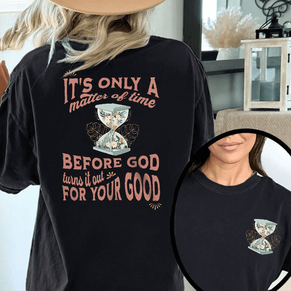 Gods Timing Tee Christian T-Shirt Top Short Sleeve Round Neck Soft Cotton Comfort Fit Black S-5XL