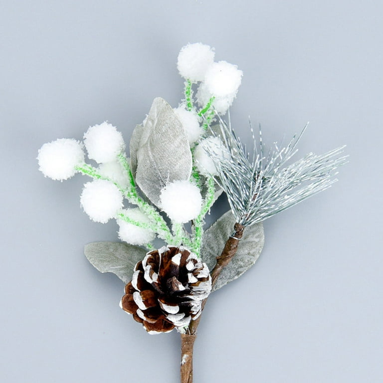 Artificial Frosted Pine & Pinecone Stem Green 30H