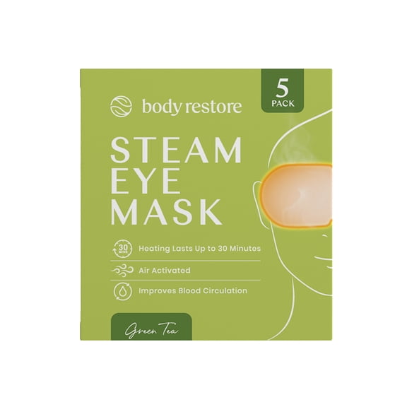 Body Restore Self Heating Disposable Steam Eye Mask for Stye Eye Treatment and Relaxation, 5 Pack, Green Tree, Suitable for Women and Men