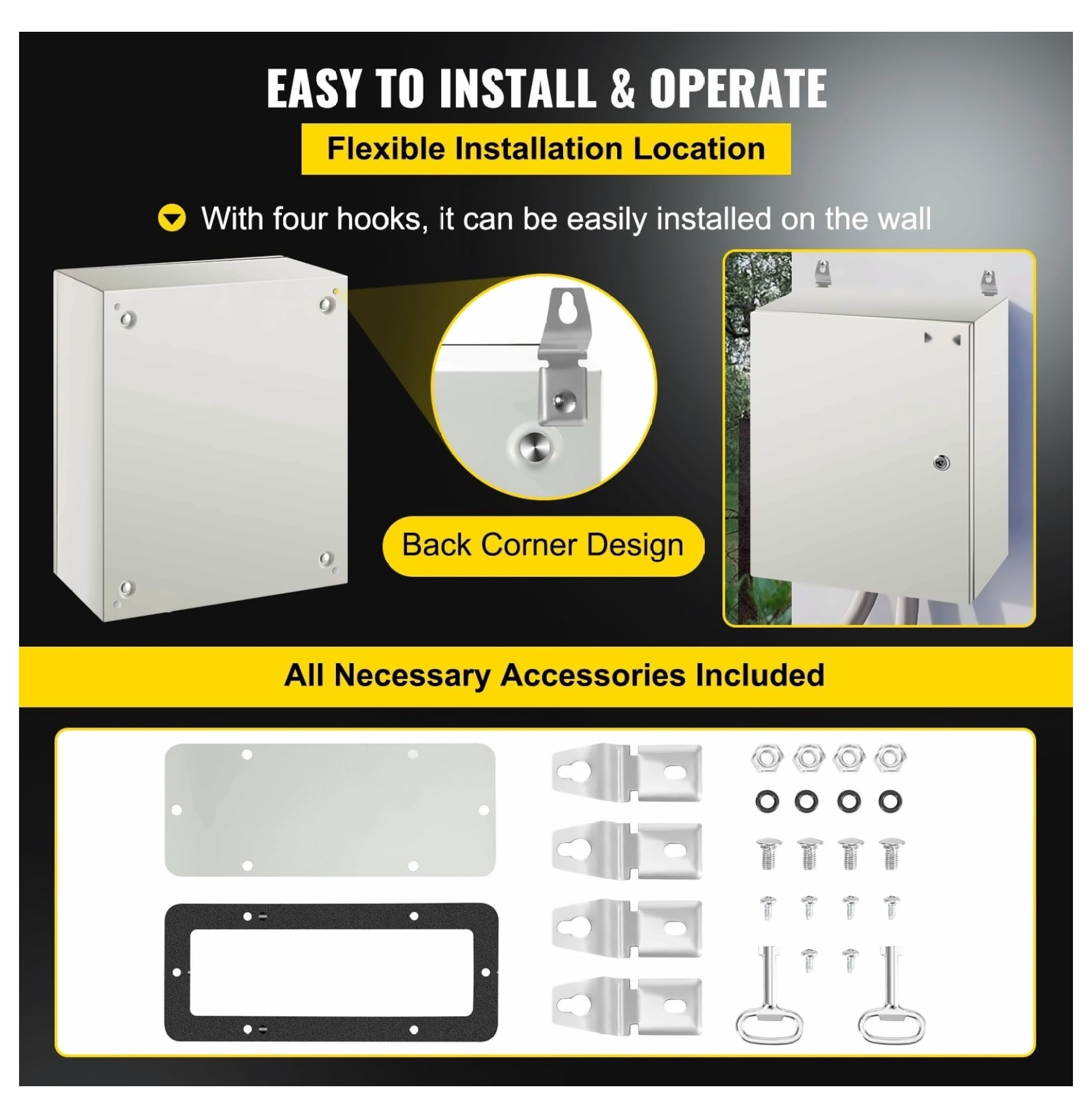 NEMA 4X Electrical Enclosure Steel Case 20x16x8", IP66 Waterproof Outdoor Indoor Electric Box with Mounting Plate