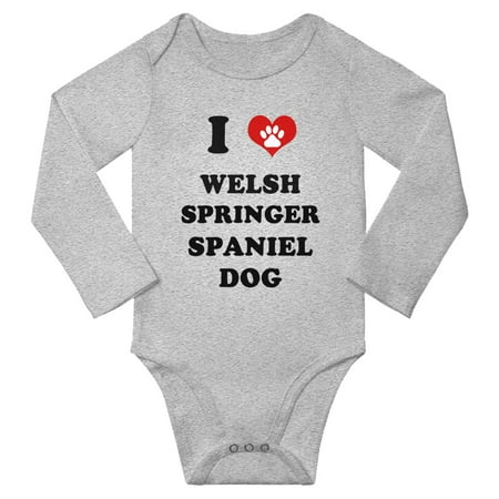 

I Heart Welsh Springer Spaniel Dog Cute Baby Long Rompers Newborn Outfits (Gray 6-12 Months)