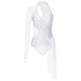 thumbnail image 3 of TSSOE Women Shiny Sequins Asymmetrical Ballet Dance Leotard Open Back Figure Ice Skating Dresses Silver M, 3 of 6