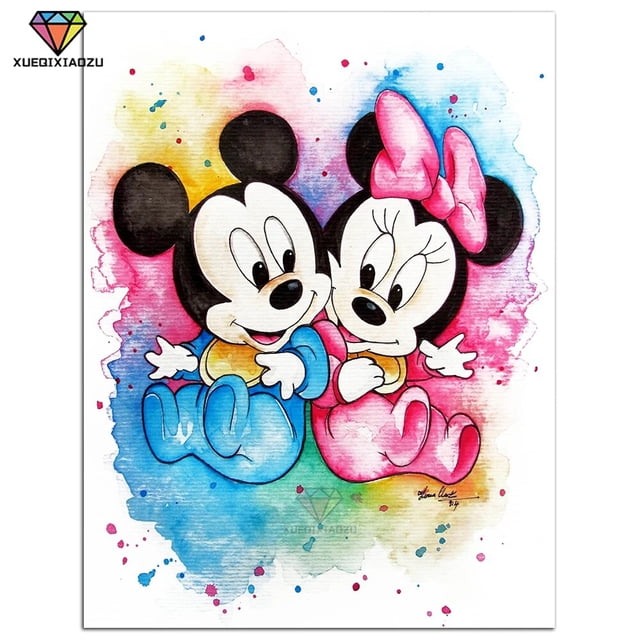 Disney-pintura de diamantes de dibujos animados, Mickey Mouse, bordado de mosaico de taladro redondo completo, arte de punto de cruz, decoración DIY para habitación de niños