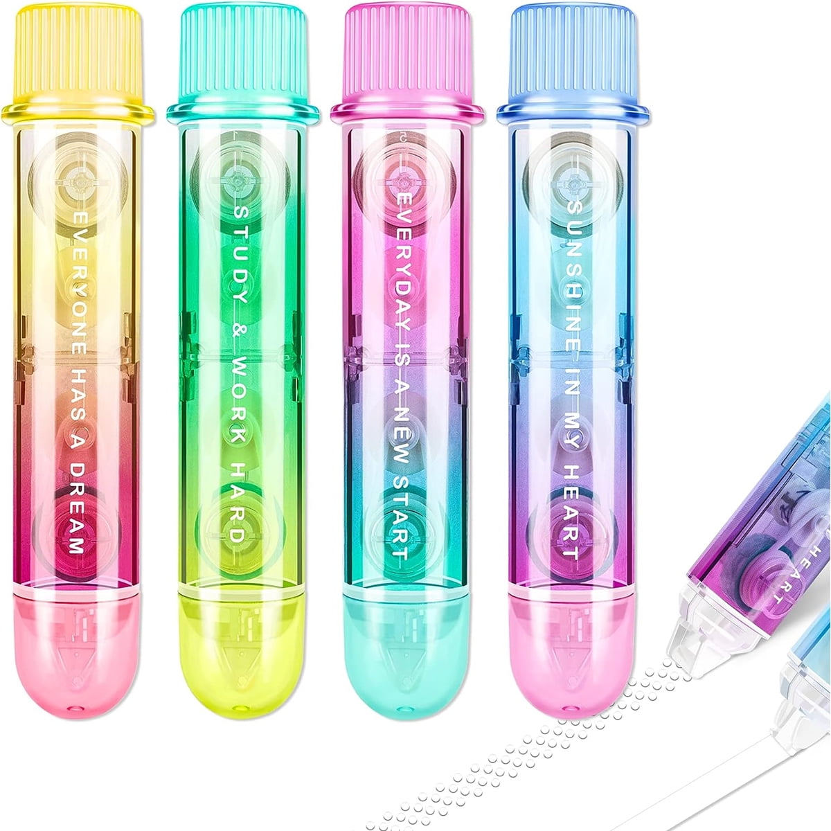 5 Cintas Correctoras Blancas De 5 Metros - Mini Rollers En Colores Degradados Verde, Para Oficina, Escuela Y Estudiantes, Corrección Rápida Y Limpia