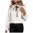 thumbnail image 1 of Camisa de manga larga con volantes para mujer: color liso, poliéster/spandex, estilo informal y elegante., 1 of 8