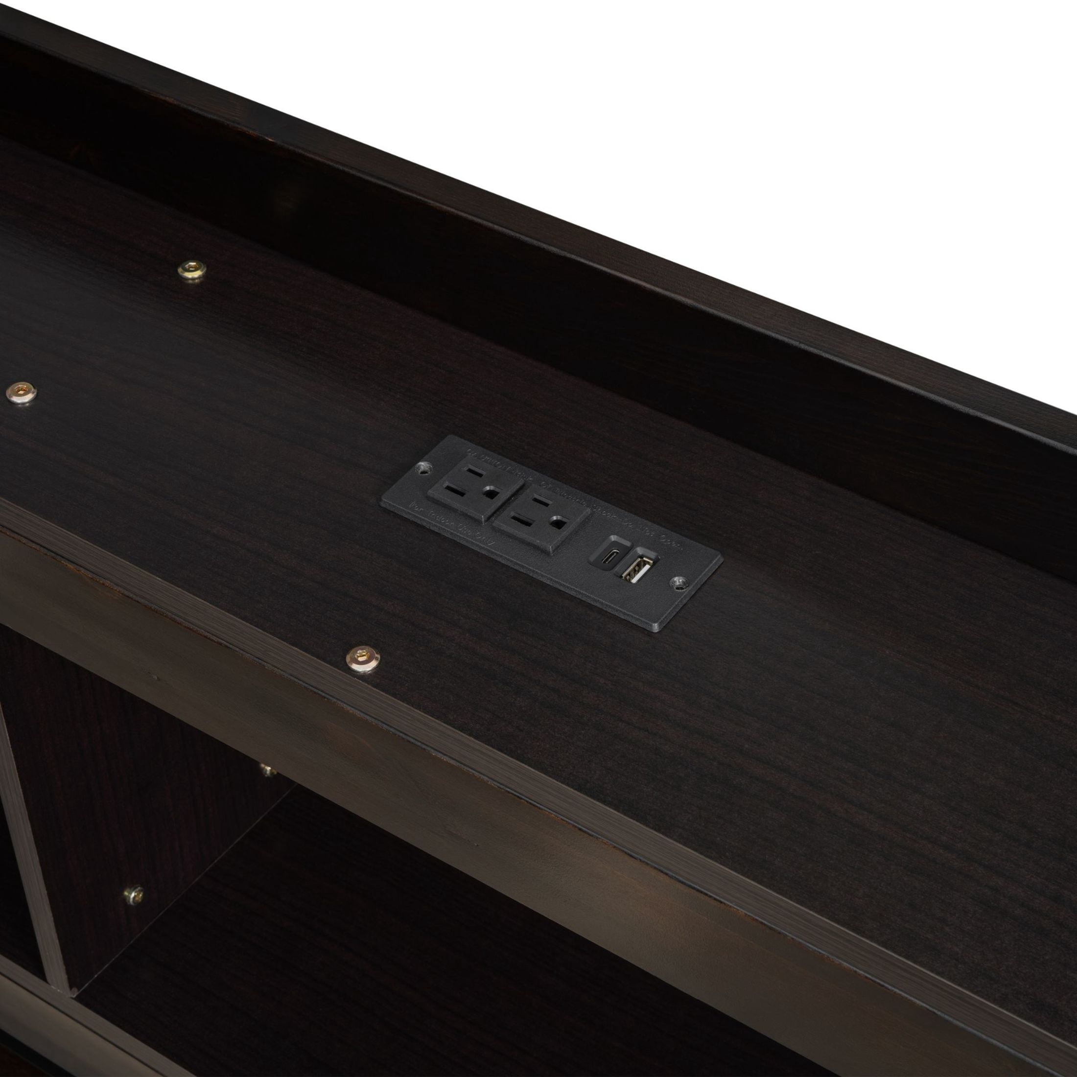 Noble House Full L-Shaped Bookcase Bed, Pine Wood Frame with Power Outlets, Storage Drawers & Headboard Shelves, Espresso