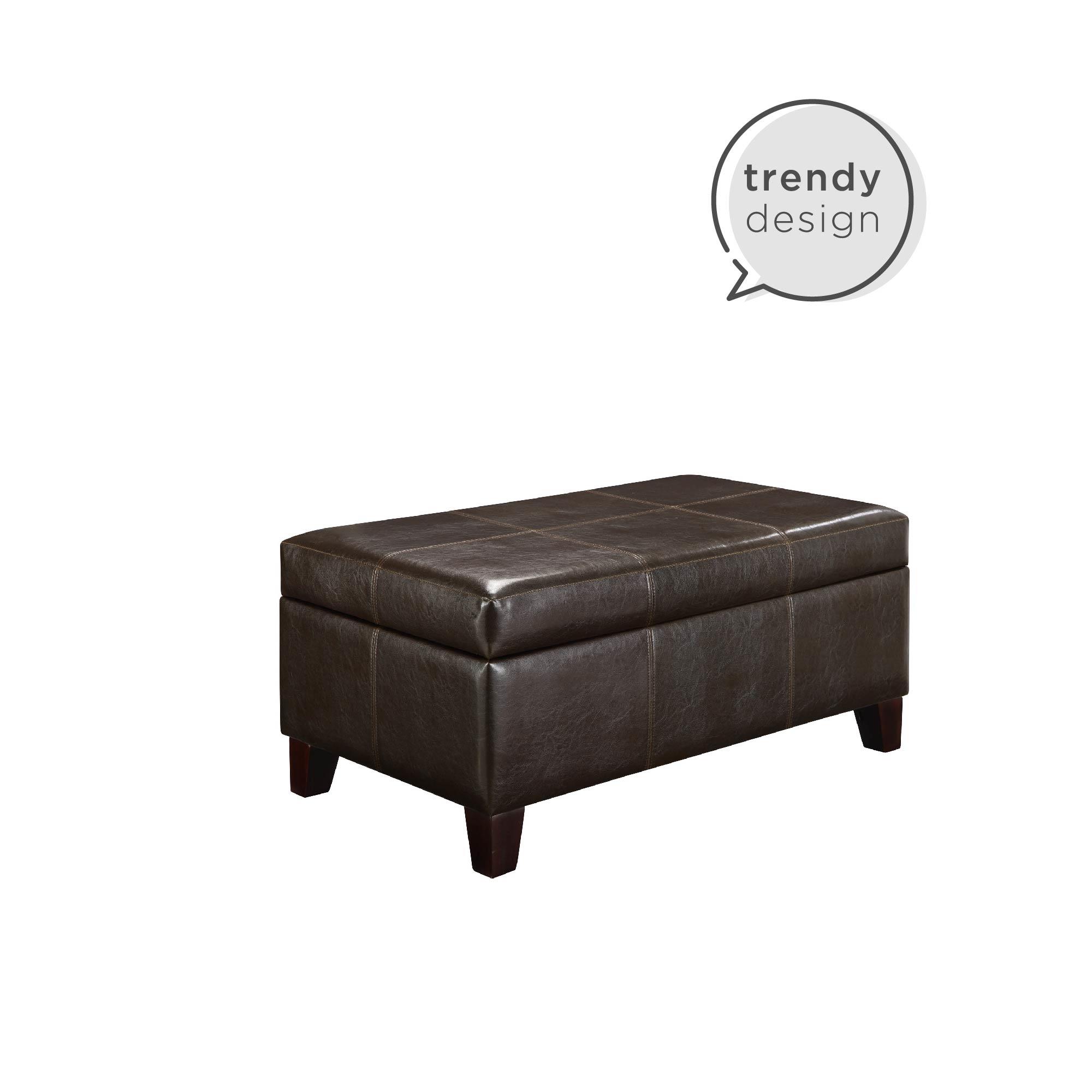 DHP Rectangular Faux Leather Upholstered Storage Ottoman, Espresso