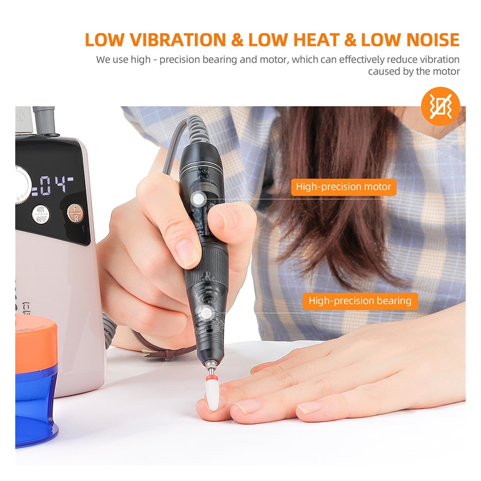 Super Motor Rechargeable Nail Drill Machine, 35000RPM Manicure Pedicure Nail Gel Polisher, Grinding Device Low Noise Low Vibration ,Lightweight and Portable