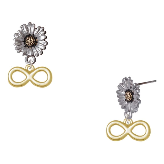 Delight Jewelry Gold-tone Medium Infinity Sign - Two-tone Daisy Flower Post Earrings