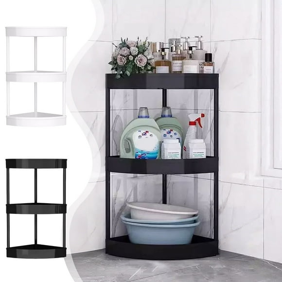 JASKFLY Plastic Shelves Bathroom Corner Storage Rack Floor Tripod Organizer Plastic Stainless Steel 22.05x14.17in Shelves,Bathroom SuppliesBath|Plastic,Black