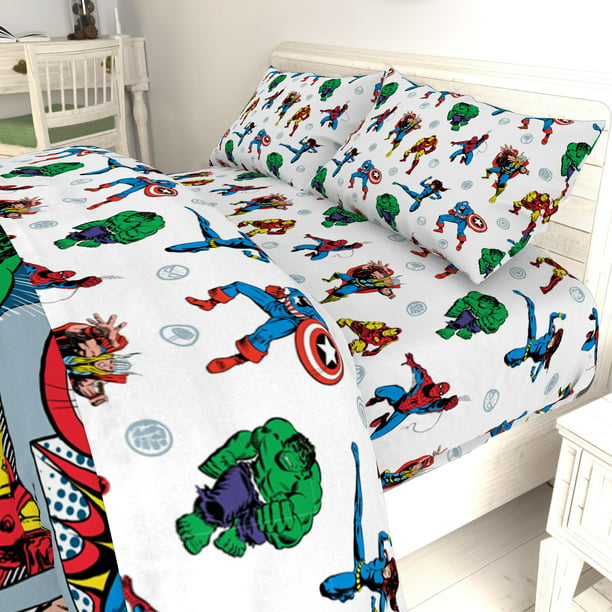 Marvel Avengers Fighting Team 4 Piece, Superhero Bed Set Queen