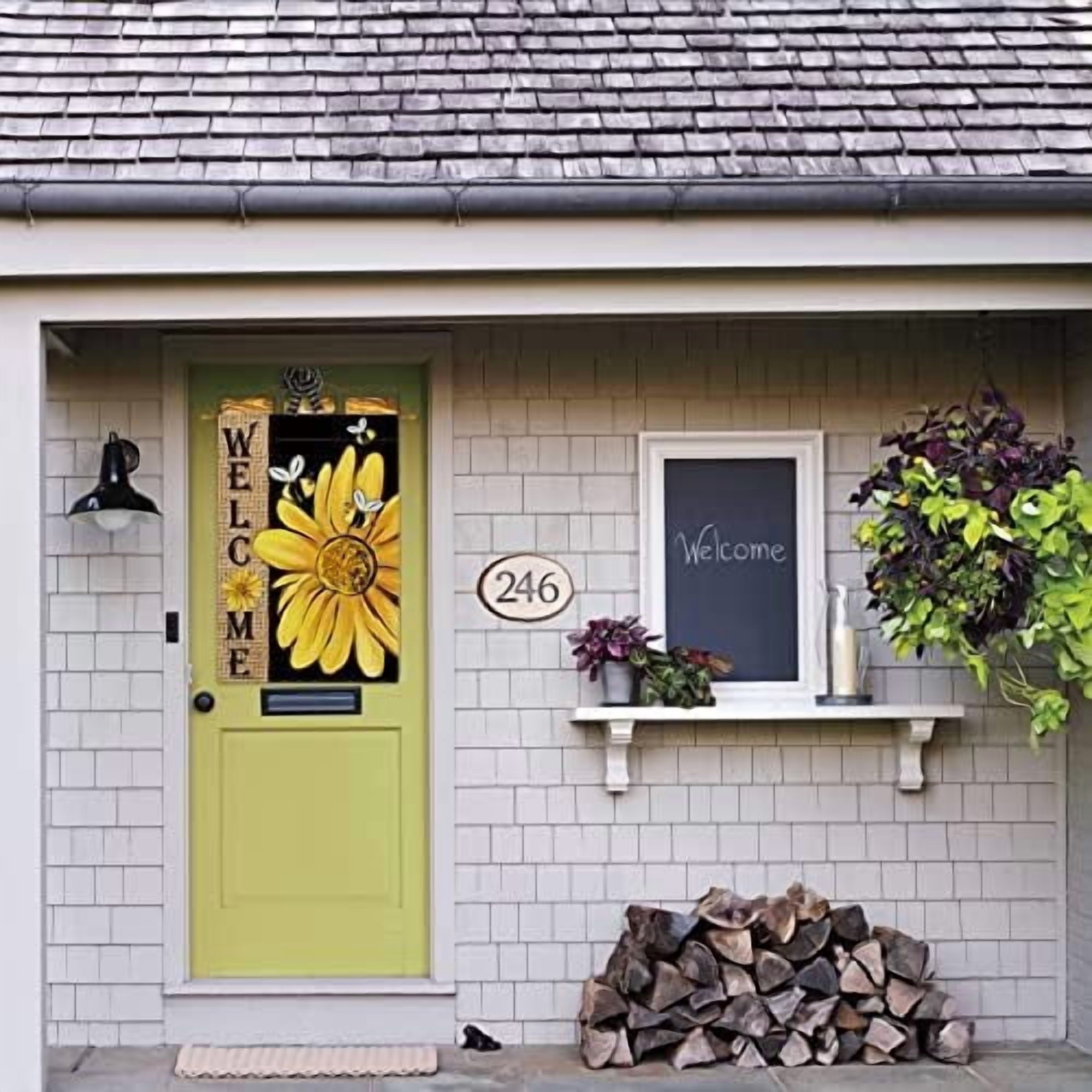 Jointown Spring Summer Bee Sunflower House Flag 28x40 Inch Double Sided, Welcome Holiday Burlap Yard Outdoor Decoration