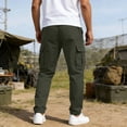 thumbnail image 5 of Men's Solid Color Four Pocket Button Zipper Waist Casual Cargo Pants, 5 of 9