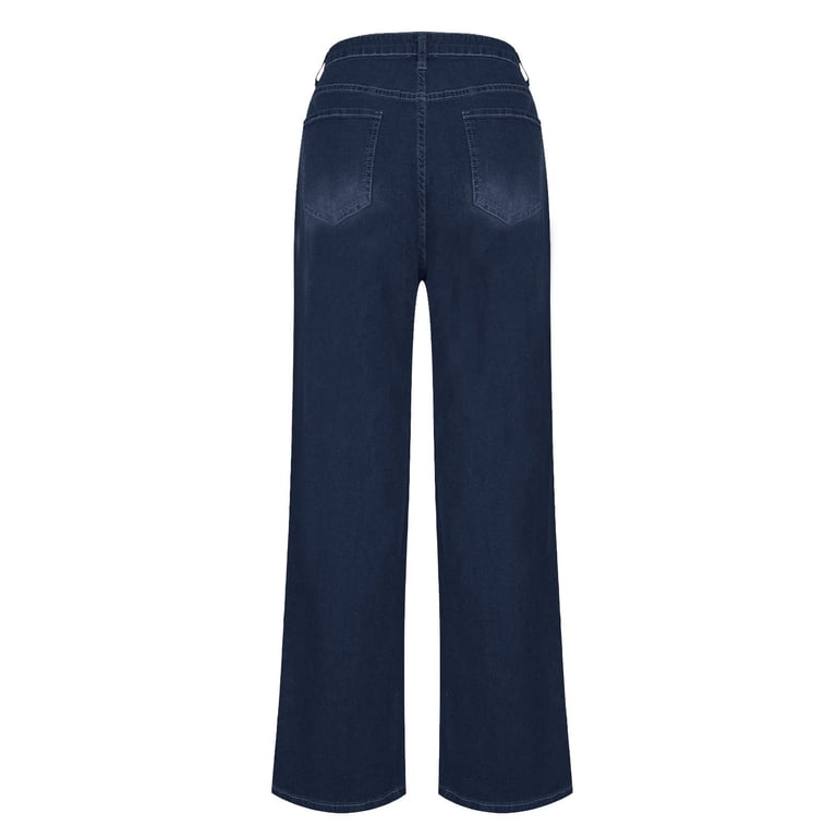 Lenpel Jeans for Women Baggy High Waisted Stretchy Straight Leg