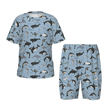 Luyuia Dolphins Print Girls  2-Piece Tie-Dye Pajama Set  Cute Summer Loungewear with Shirt and Tank Shorts Nightwear-3X-Large