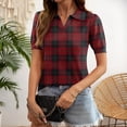 thumbnail image 2 of Trgacdwlo Plaid Golf Polo Shirts for Women Collared V Neck Short Sleeve Shirts for Women Summer Boho Retro Polo Shirts for Women Red L, 2 of 5