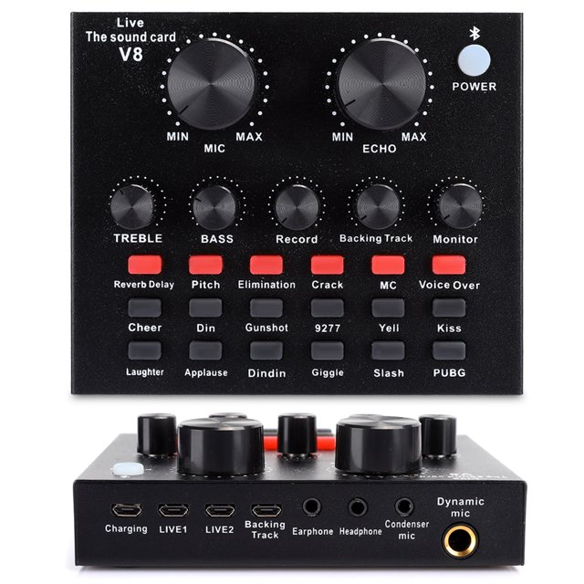 Voice Change Live Broadcast Sound Card,v8 ABS Black Bluetooth Bluetooth Live Sound Card Live Broadcast Sound Card Unmatched Quality
