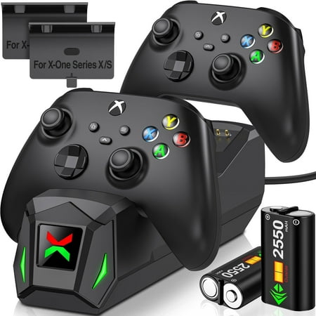 DinoFire Xbox Controller Charger,Dual Charging Station with 2x2550mAh Rechargeable Battery Packs for Xbox One/Series X|S /Elite Controller Accessories