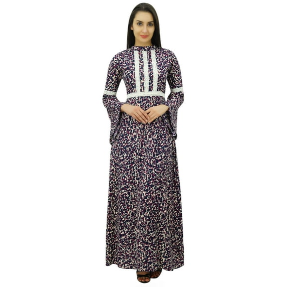 Bimba Women's Rayon Blend Printed Lace Maxi Winter Dress Long Jilbab Dresses