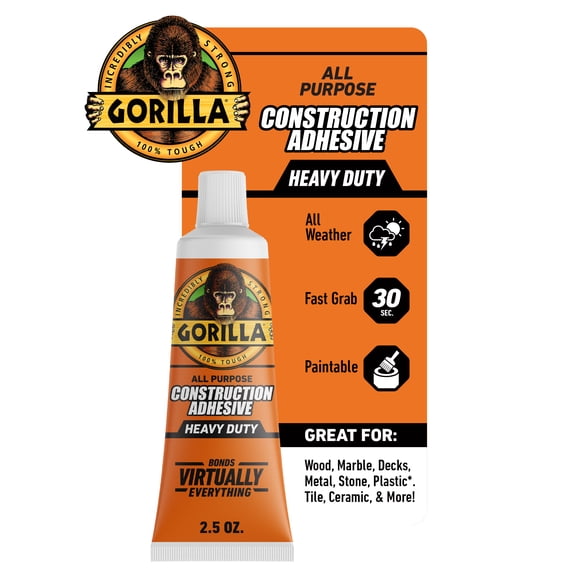 Gorilla Glue Heavy Duty Construction Adhesive, 2.5 oz, White. Model Is 8020002.