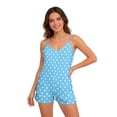 thumbnail image 4 of ZAITUBLES Women Casual Shorts Jumpsuits Summer Sleeveless Romper Adjustable Spaghetti Strap Loose Playsuit with Front Pockets, Soft Travel Lounge Wear, Light Blue Polka Dot Print, Size S, 4 of 6