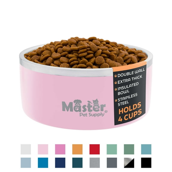 Master Pet Supply Stainless Steel Dog Bowls - 32 oz, Heavy Duty - Rose Quartz, Double Wall Extra-Thick Insulated, Non-Slip Pet Water Bowl for Dogs, Cats & Pets, Anti Rust Metal, Dish Washer Safe