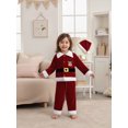 thumbnail image 5 of RUINIXCW Kids Toddler Baby Girl Boy Christmas Santa Costume Xmas Cosplay Outfit Long Sleeve Plush Lapel Velvet Button Down Jacket Coat and Pants Set Hat, 5 of 10